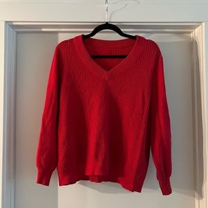 Oak and Fort | Knit V Neck Sweater in Red